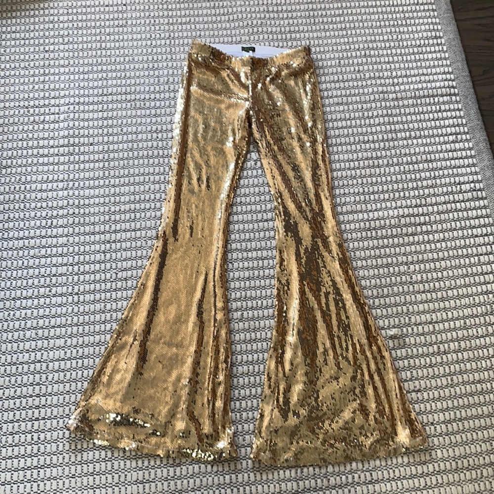 Gold sequin bell bottom pants